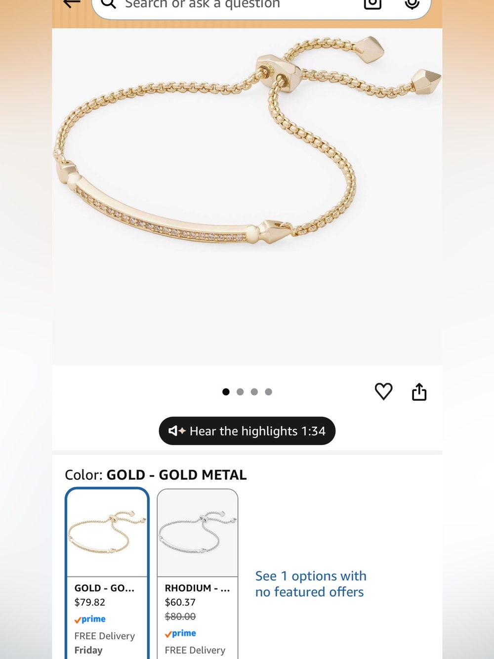 NWOT Kendra Scott Ott Gold Bar Slider Bracelet with Pavé Accents - Picture 6 of 6